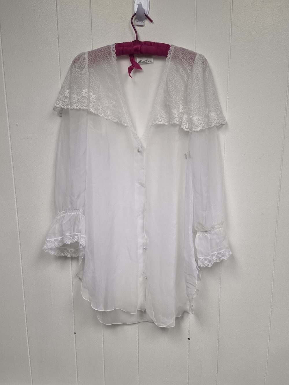 Vintage White Sheer Lace-Collar Blouse - Miss Dior